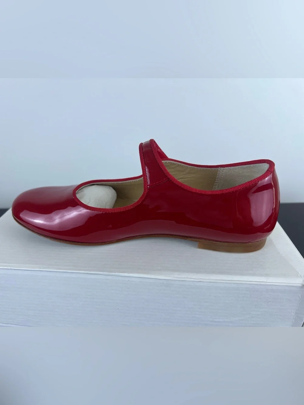 Gepetto’s Girls Leather Mary Jane Flats/Shoes, Red, 35 EU